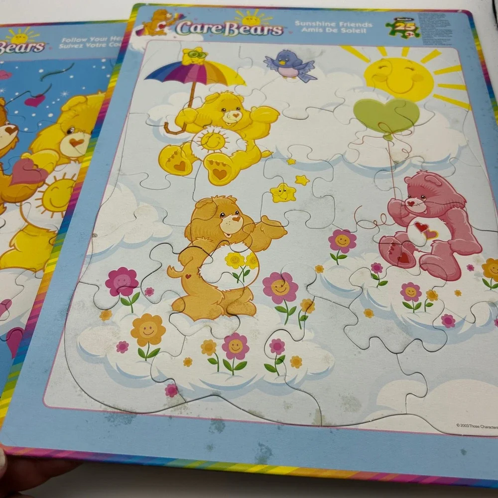 Vintage 2003 Care Bears RoseArt Frame Tray Puzzle 25 Piece 2pk Follow Your Heart